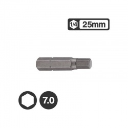 Force 1242507 - 1/4" Hex Bit 25mm - 7.0mm