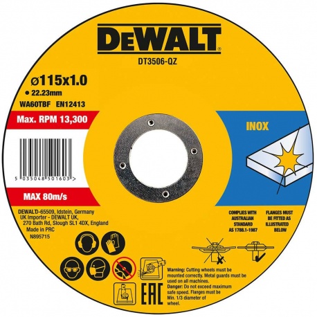 DeWalt DT3506 Inox Cutting Disc WA60TBF 1.0 x 115mm