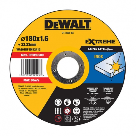 DT43908 Inox Cutting Disc WA60TBF 1.6 x 180mm
